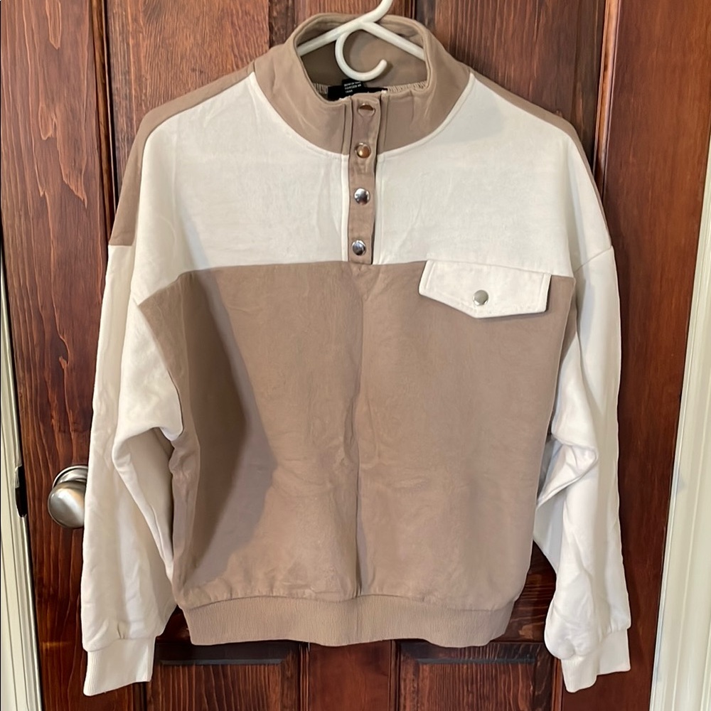 Two-Tone Button-Up Sweatshirt